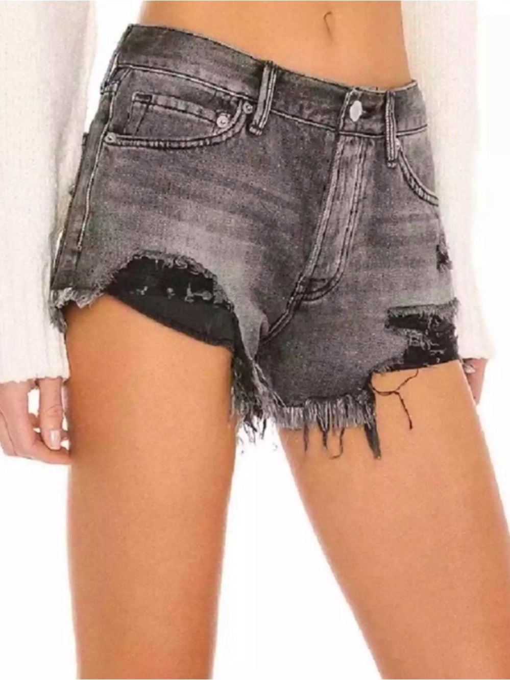 Free people We The Free Washed Black Distressed Denim Shorts Sz 25 micro shorts